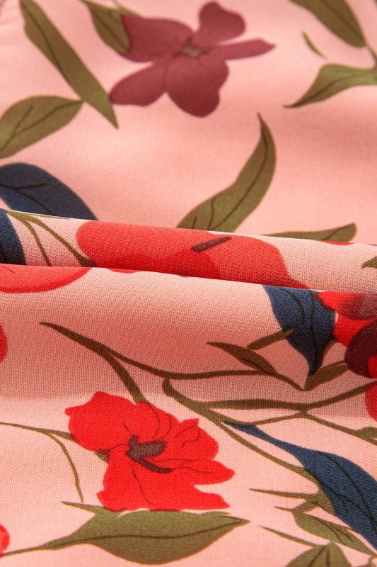 Floral Wrap V - Neck Short Sleeve Mini Dress - Demented Sisters