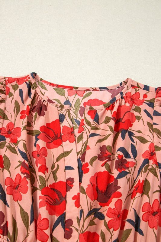 Floral Wrap V - Neck Short Sleeve Mini Dress - Demented Sisters