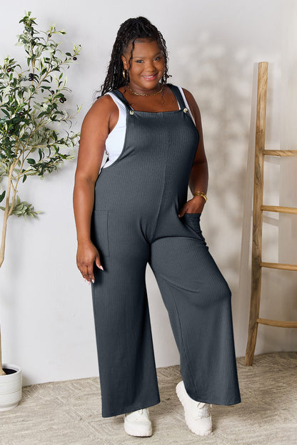 Double Take Full Size Wide Strap Overall with Pockets - Demented Sisters