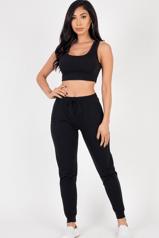 French Terry Cropped Tank Top & Joggers Set - Demented Sisters