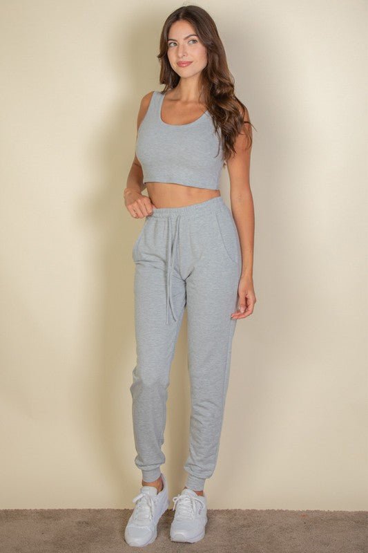 French Terry Cropped Tank Top & Joggers Set - Demented Sisters