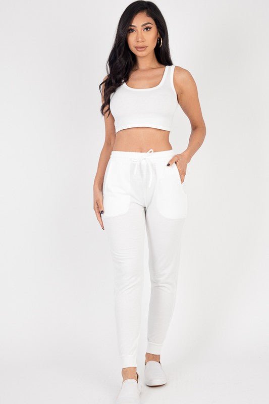 French Terry Cropped Tank Top & Joggers Set - Demented Sisters