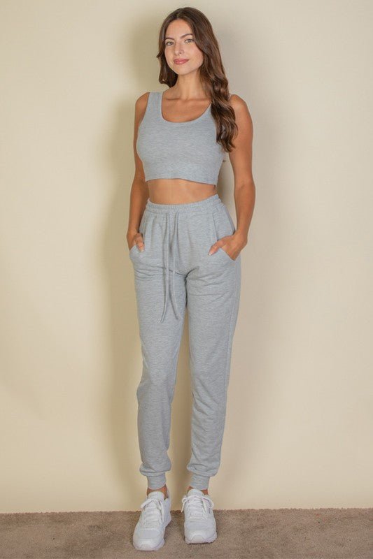 French Terry Cropped Tank Top & Joggers Set - Demented Sisters