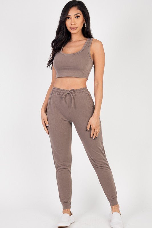 French Terry Cropped Tank Top & Joggers Set - Demented Sisters
