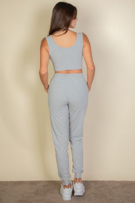 French Terry Cropped Tank Top & Joggers Set - Demented Sisters