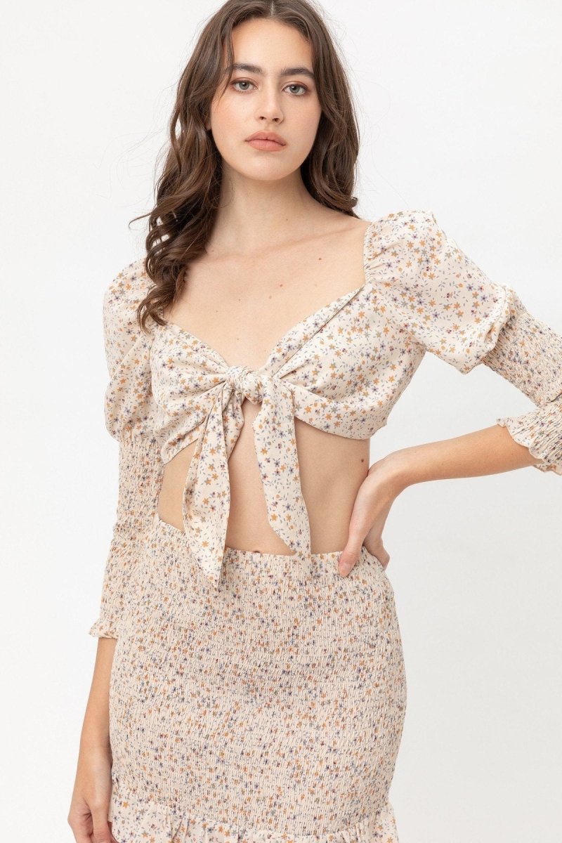 Front Tie Woven Printed Top - Demented Sisters