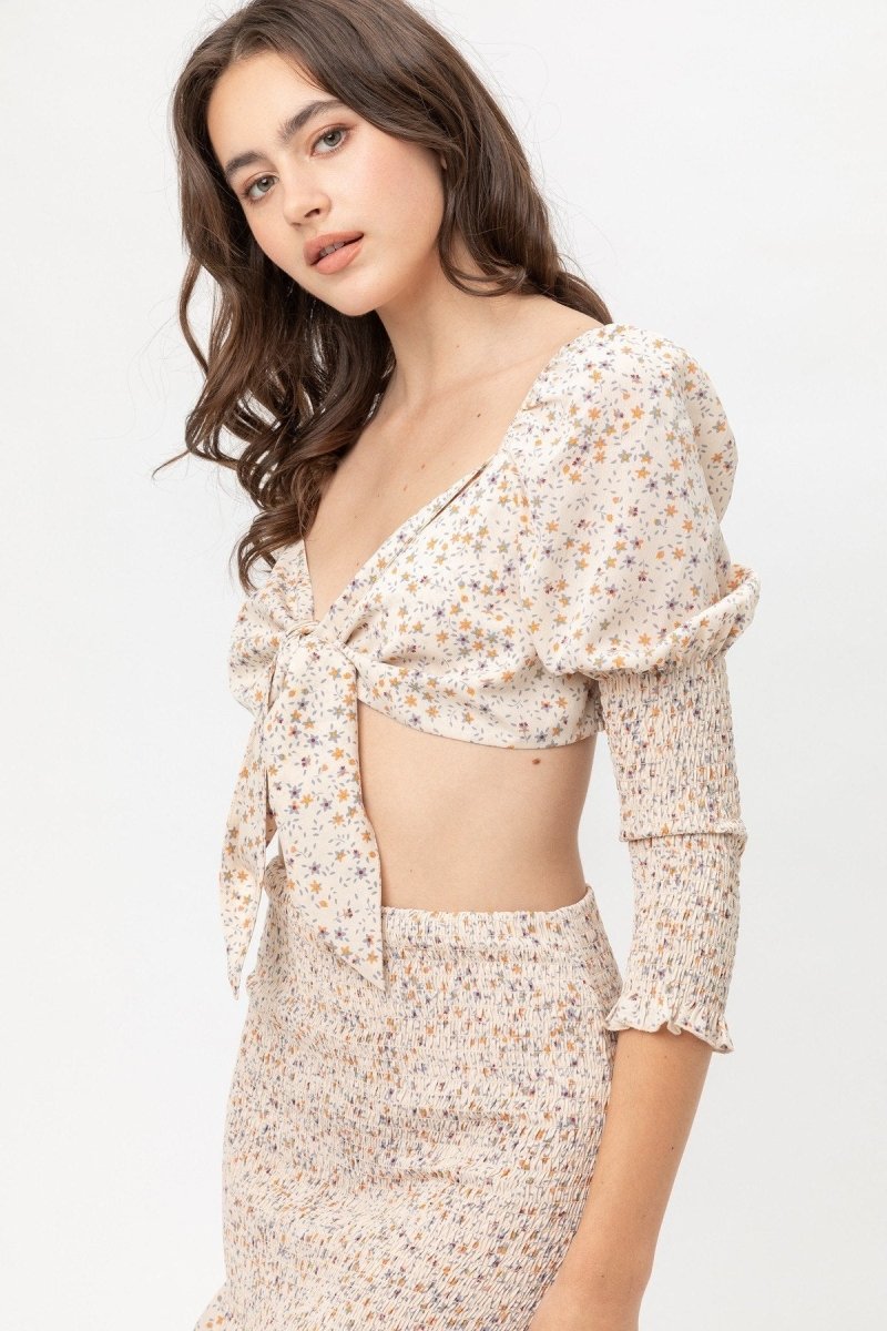 Front Tie Woven Printed Top - Demented Sisters