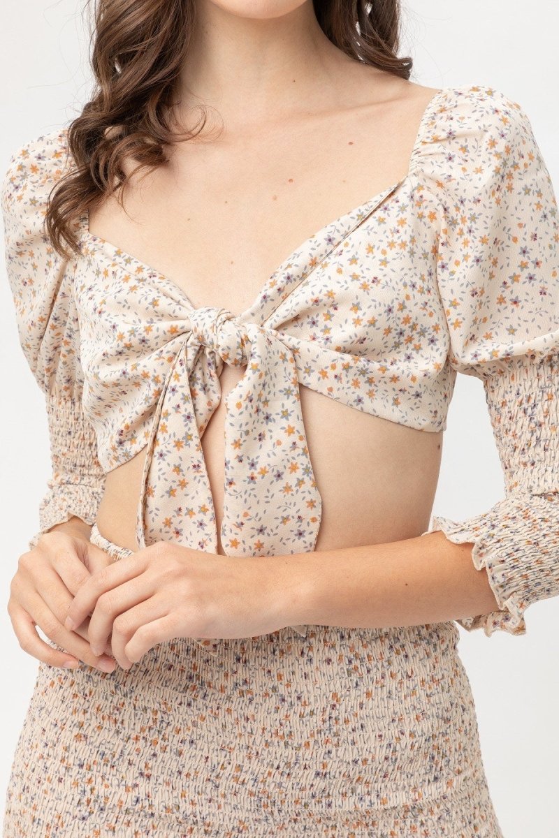 Front Tie Woven Printed Top - Demented Sisters