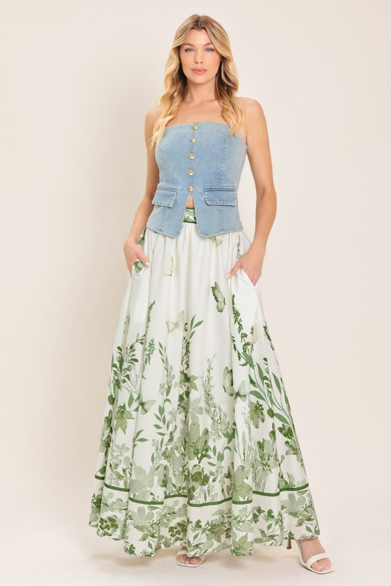 GREENHOUSE ROMANCE WOVEN MAXI SKIRT - Demented Sisters