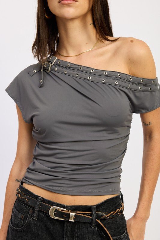 GROMMET BELTED ASYMMETRICAL TOP - Demented Sisters
