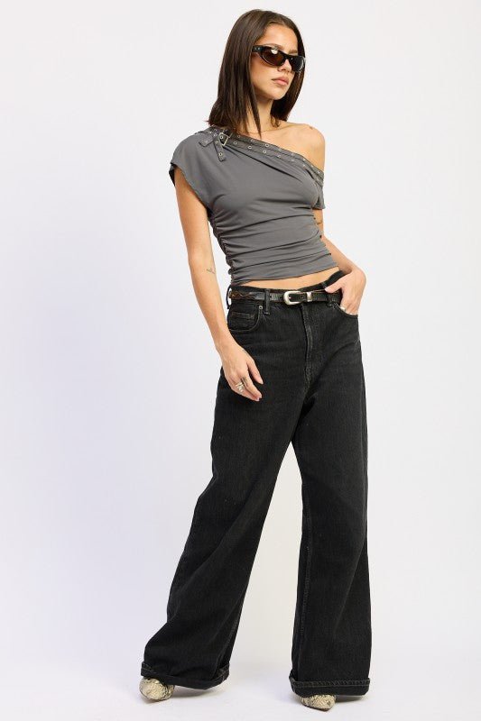 GROMMET BELTED ASYMMETRICAL TOP - Demented Sisters