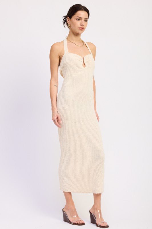 HALTER NECK BODYCON MIDI DRESS WITH OPEN BACK - Demented Sisters