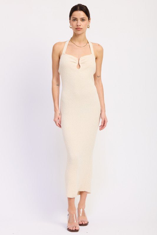 HALTER NECK BODYCON MIDI DRESS WITH OPEN BACK - Demented Sisters