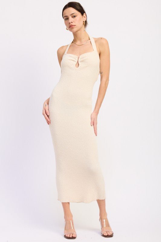 HALTER NECK BODYCON MIDI DRESS WITH OPEN BACK - Demented Sisters