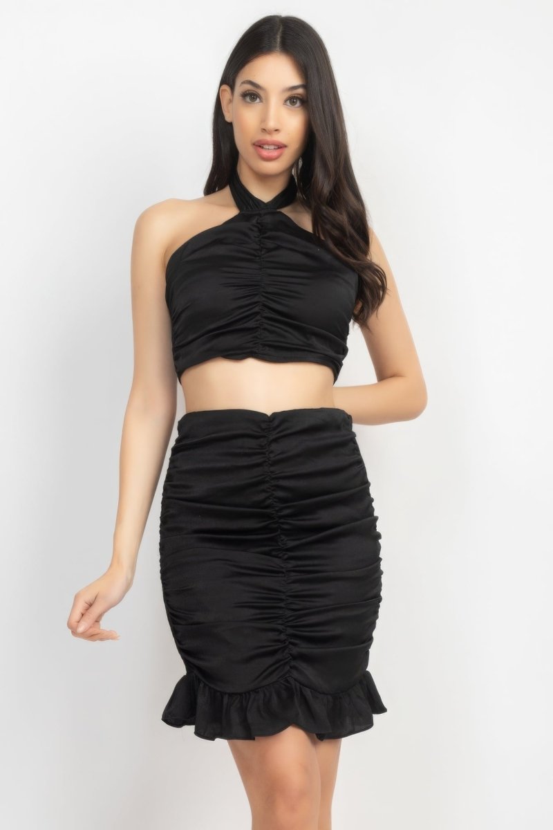 Halter Neck Crop Top & Skirts Set - Demented Sisters