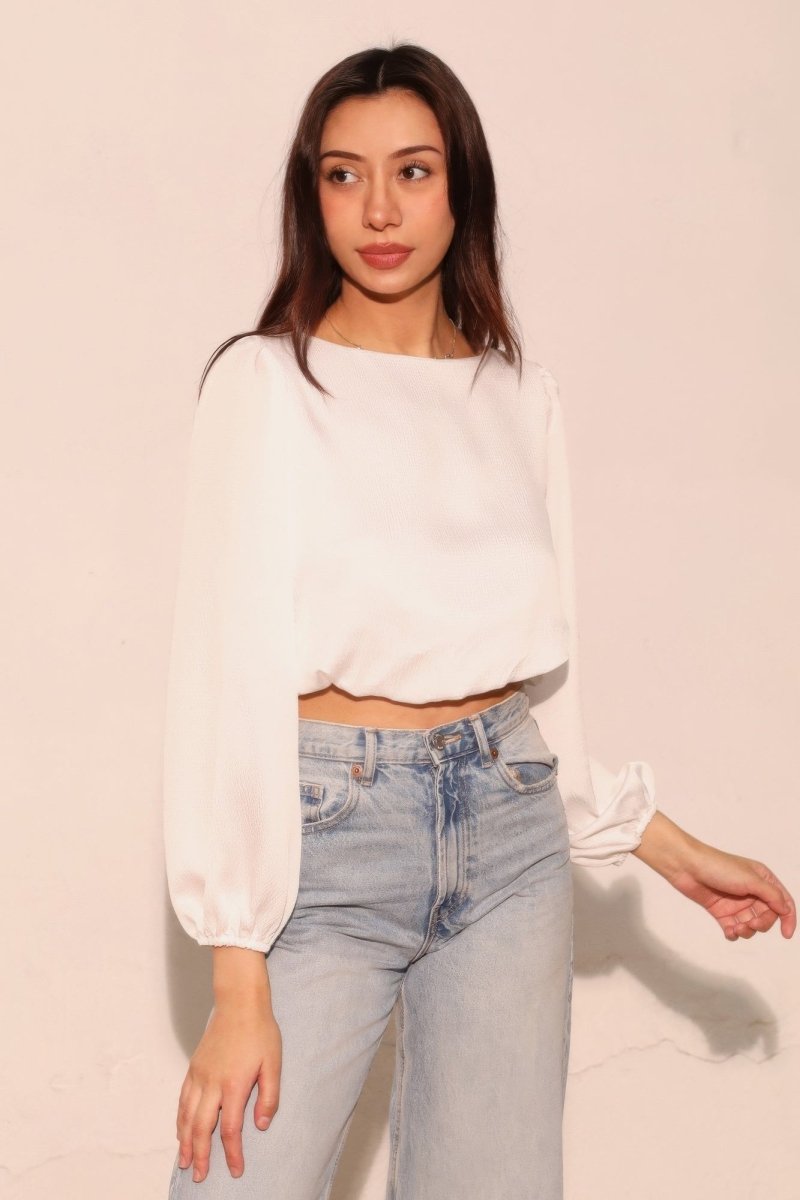 Hammered Satin Long Sleeve Crop Top - Demented Sisters