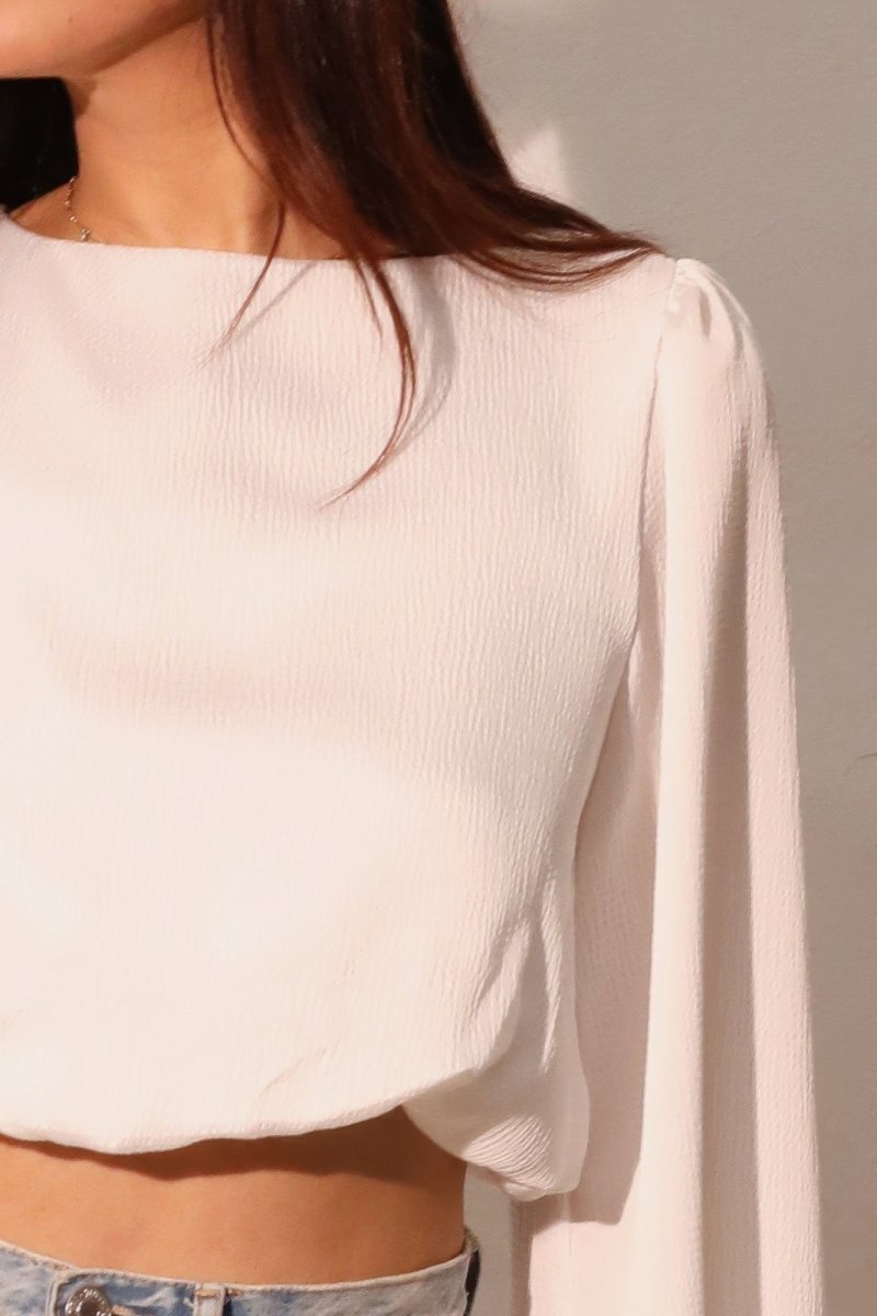 Hammered Satin Long Sleeve Crop Top - Demented Sisters