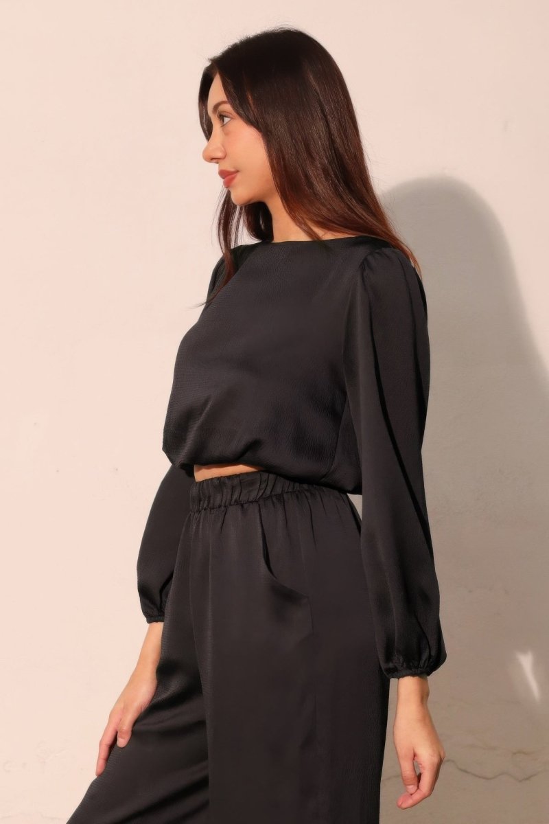 Hammered Satin Long Sleeve Crop Top - Demented Sisters