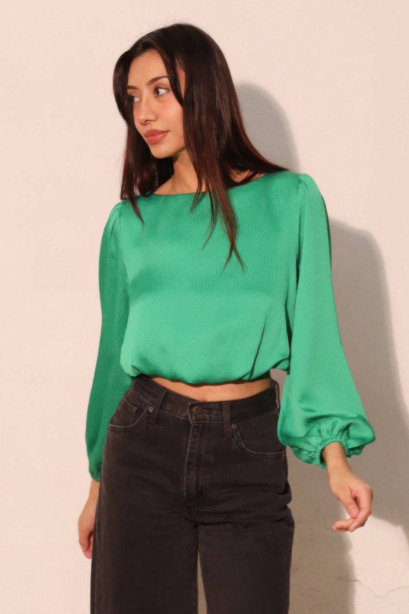 Hammered Satin Long Sleeve Crop Top - Demented Sisters