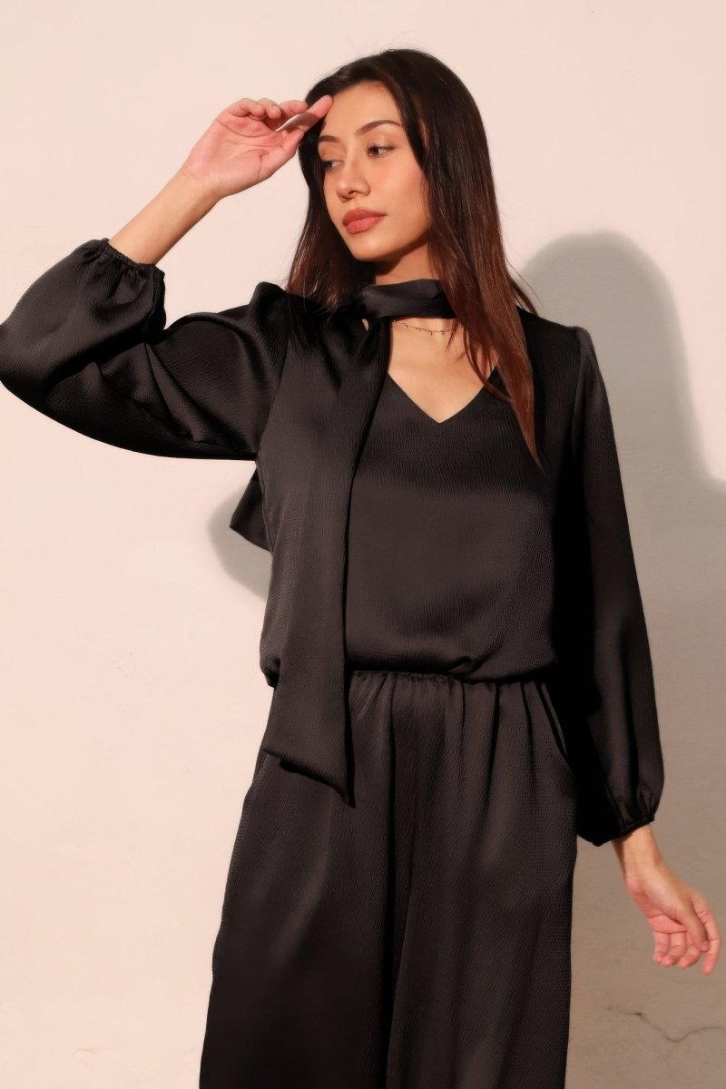 Hammered Satin Long Sleeve Crop Top - Demented Sisters