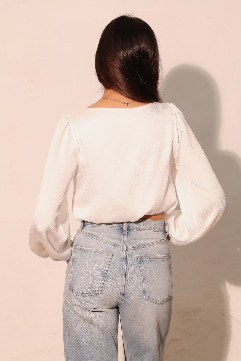 Hammered Satin Long Sleeve Crop Top - Demented Sisters