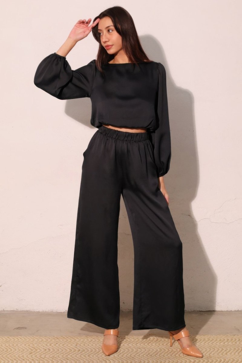 Hammered Satin Long Sleeve Crop Top - Demented Sisters