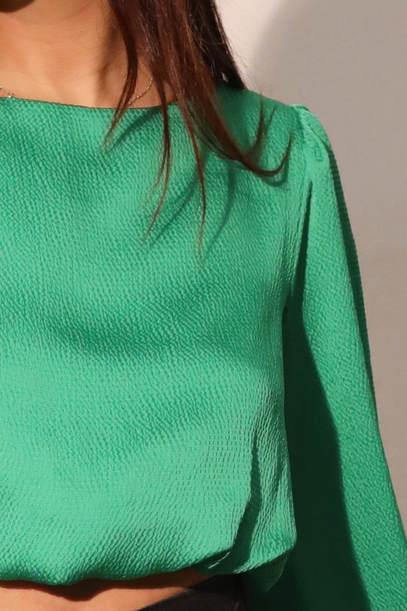 Hammered Satin Long Sleeve Crop Top - Demented Sisters