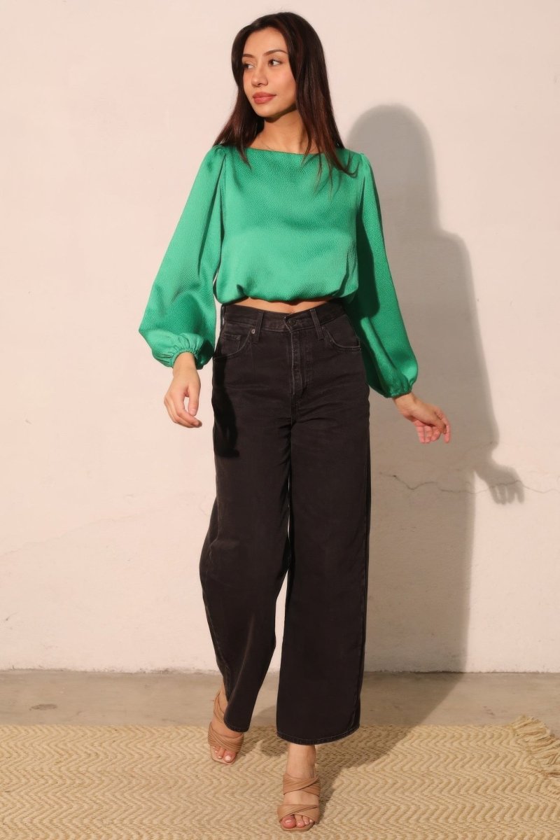 Hammered Satin Long Sleeve Crop Top - Demented Sisters