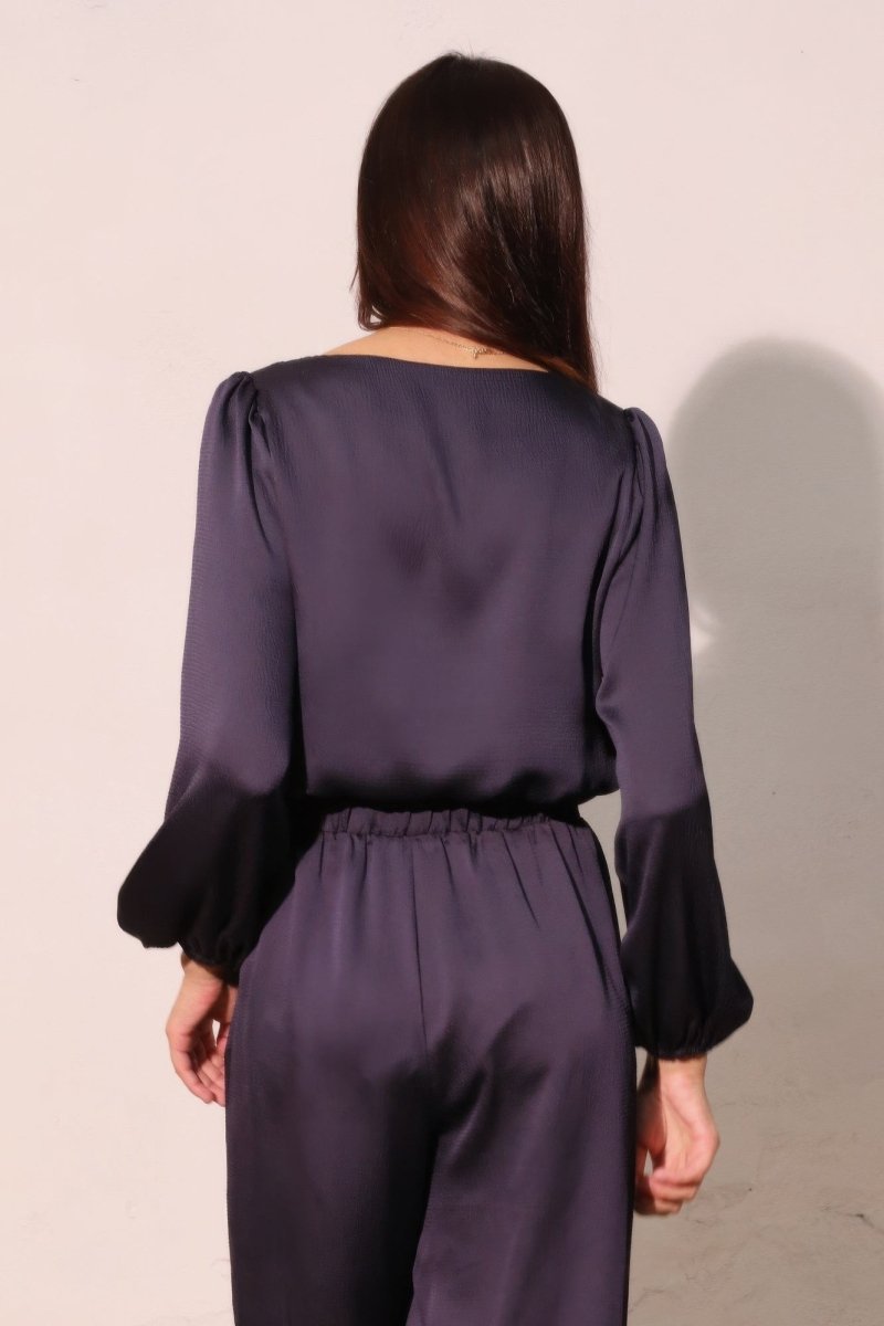 Hammered Satin Long Sleeve Crop Top - Demented Sisters