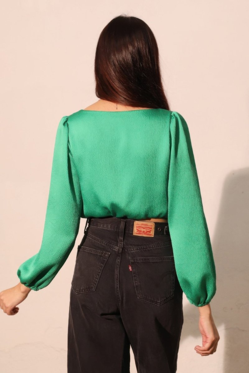 Hammered Satin Long Sleeve Crop Top - Demented Sisters