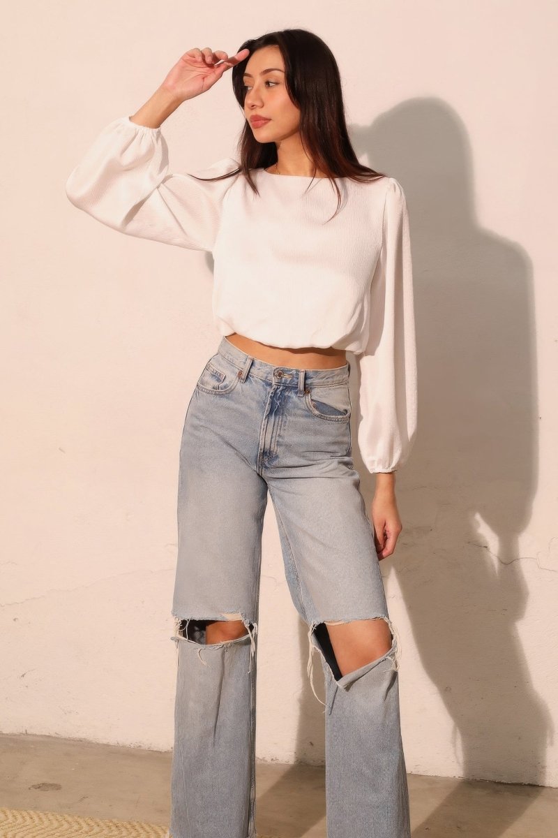 Hammered Satin Long Sleeve Crop Top - Demented Sisters