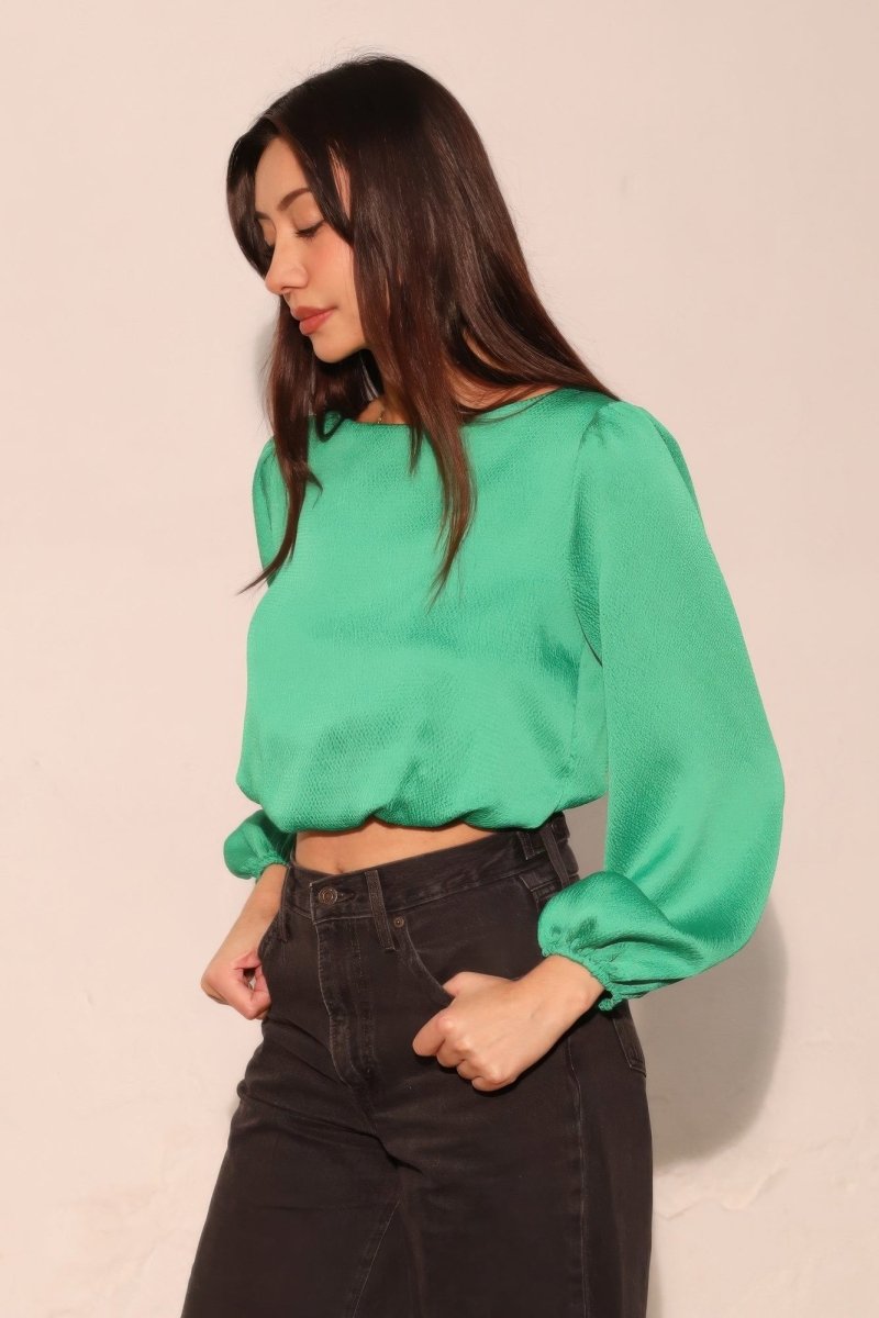 Hammered Satin Long Sleeve Crop Top - Demented Sisters