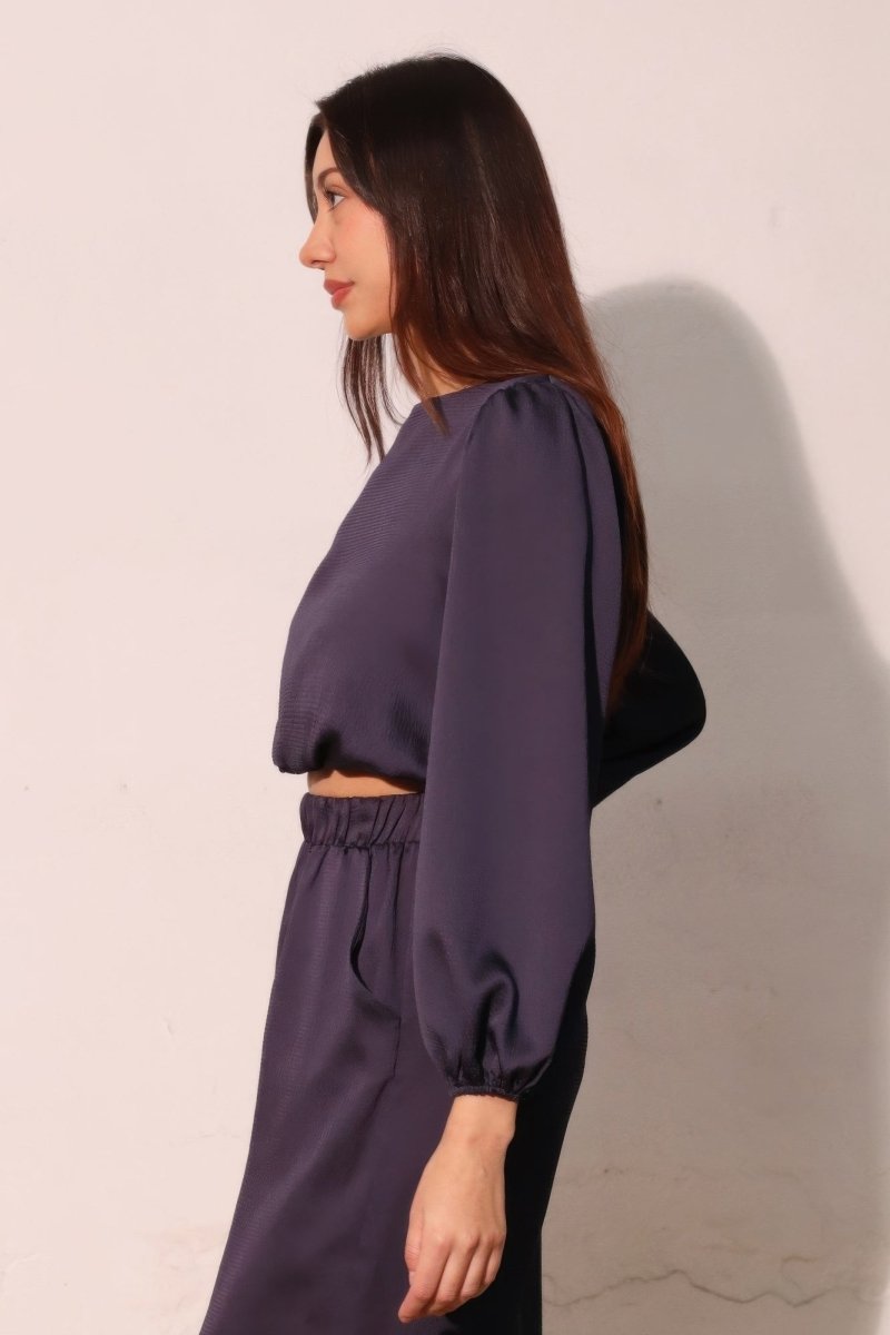 Hammered Satin Long Sleeve Crop Top - Demented Sisters