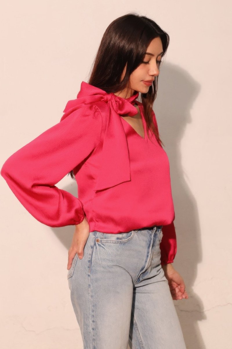 Hammered Satin Tie Neck Bubble Top - Demented Sisters