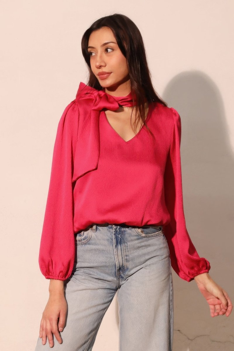 Hammered Satin Tie Neck Bubble Top - Demented Sisters