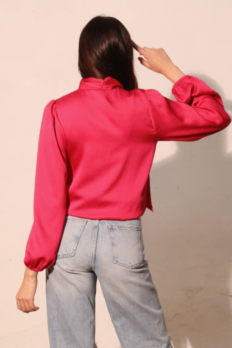 Hammered Satin Tie Neck Bubble Top - Demented Sisters