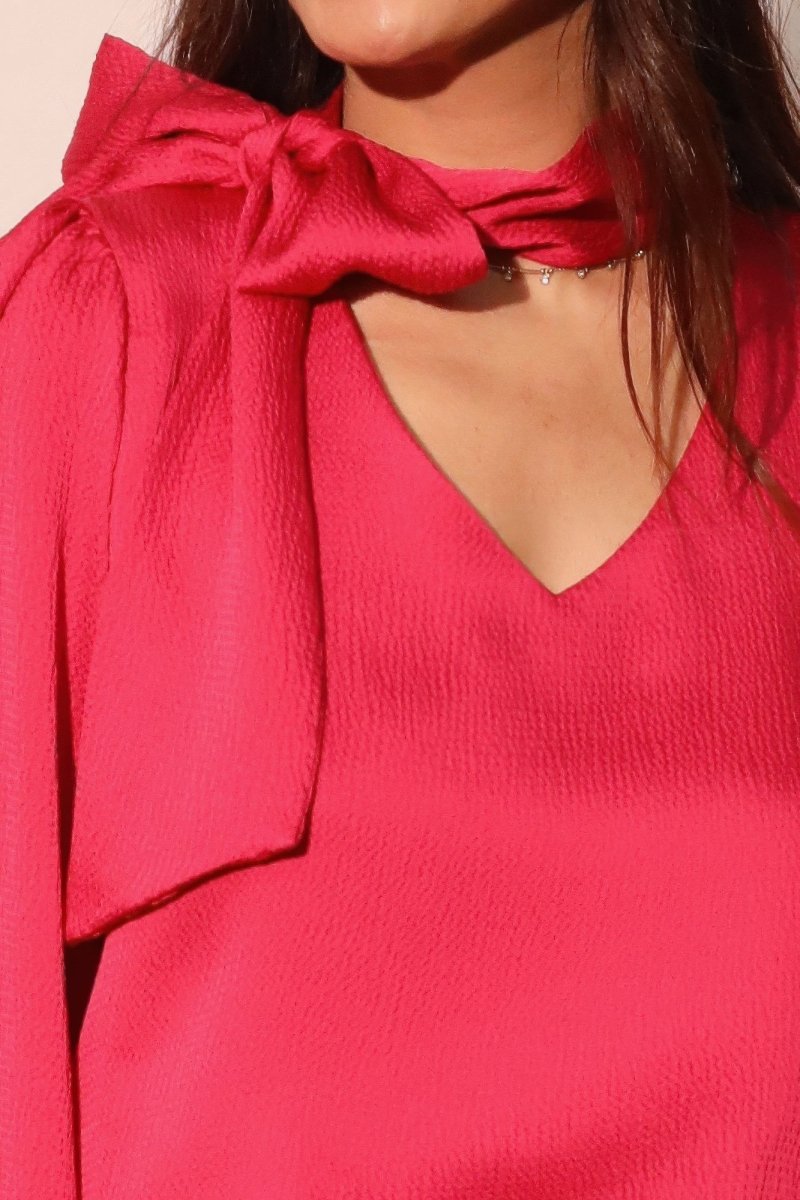 Hammered Satin Tie Neck Bubble Top - Demented Sisters