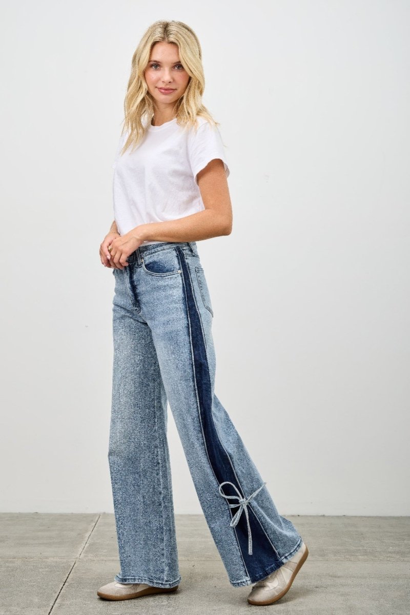 High Rise Contrast Wide Leg With Ribbon Tie - Demented Sisters