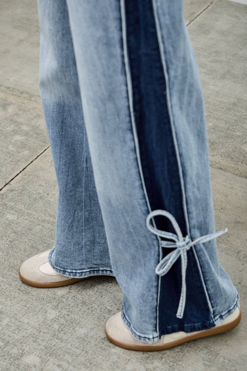 High Rise Contrast Wide Leg With Ribbon Tie - Demented Sisters