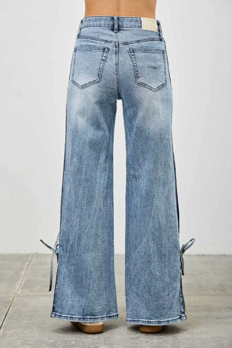 High Rise Contrast Wide Leg With Ribbon Tie - Demented Sisters