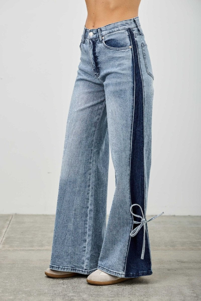 High Rise Contrast Wide Leg With Ribbon Tie - Demented Sisters