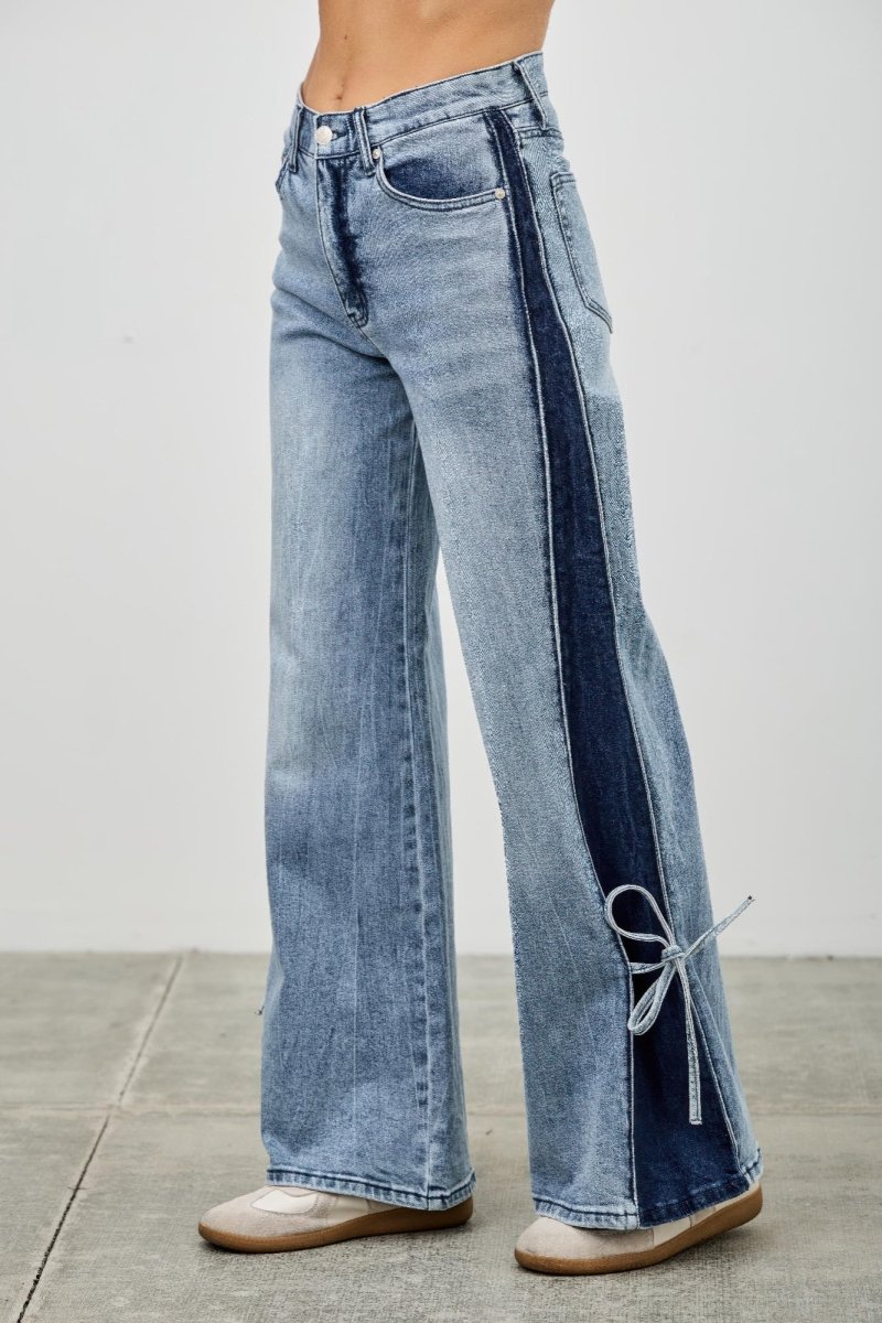 High Rise Contrast Wide Leg With Ribbon Tie - Demented Sisters