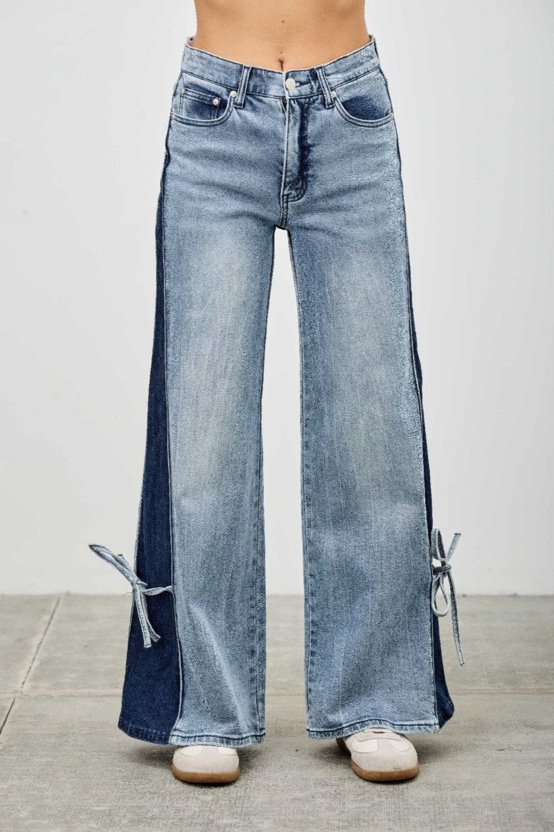 High Rise Contrast Wide Leg With Ribbon Tie - Demented Sisters