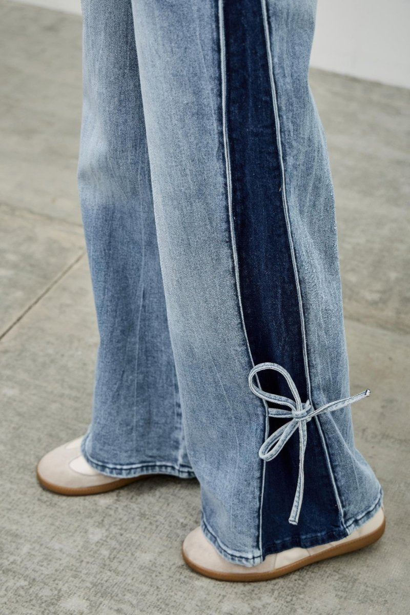 High Rise Contrast Wide Leg With Ribbon Tie - Demented Sisters