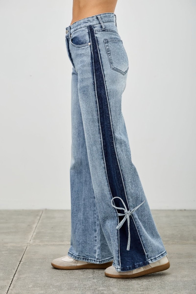 High Rise Contrast Wide Leg With Ribbon Tie - Demented Sisters