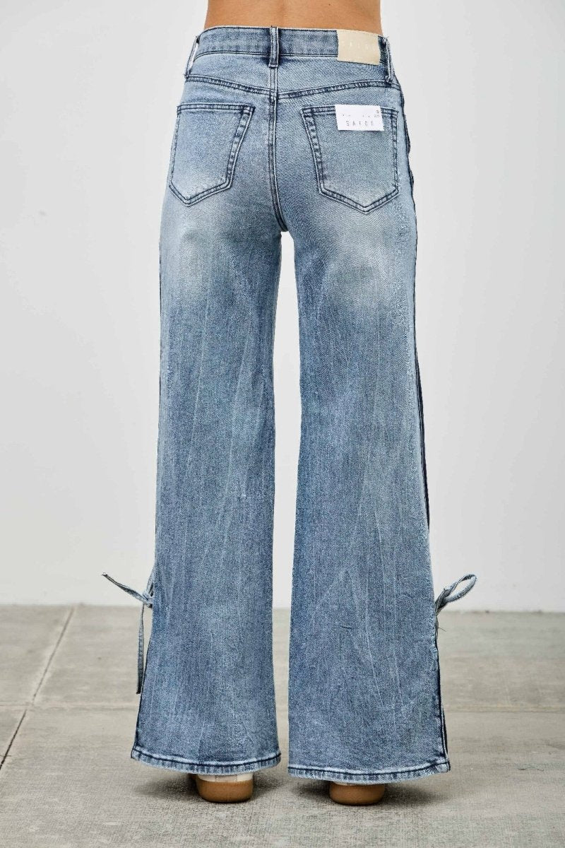 High Rise Contrast Wide Leg With Ribbon Tie - Demented Sisters