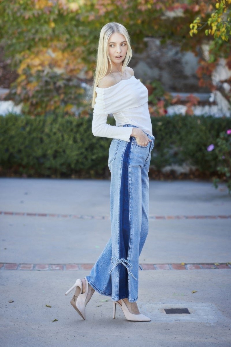 High Rise Contrast Wide Leg With Ribbon Tie - Demented Sisters