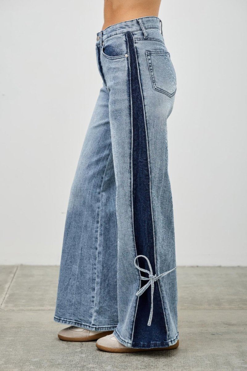 High Rise Contrast Wide Leg With Ribbon Tie - Demented Sisters