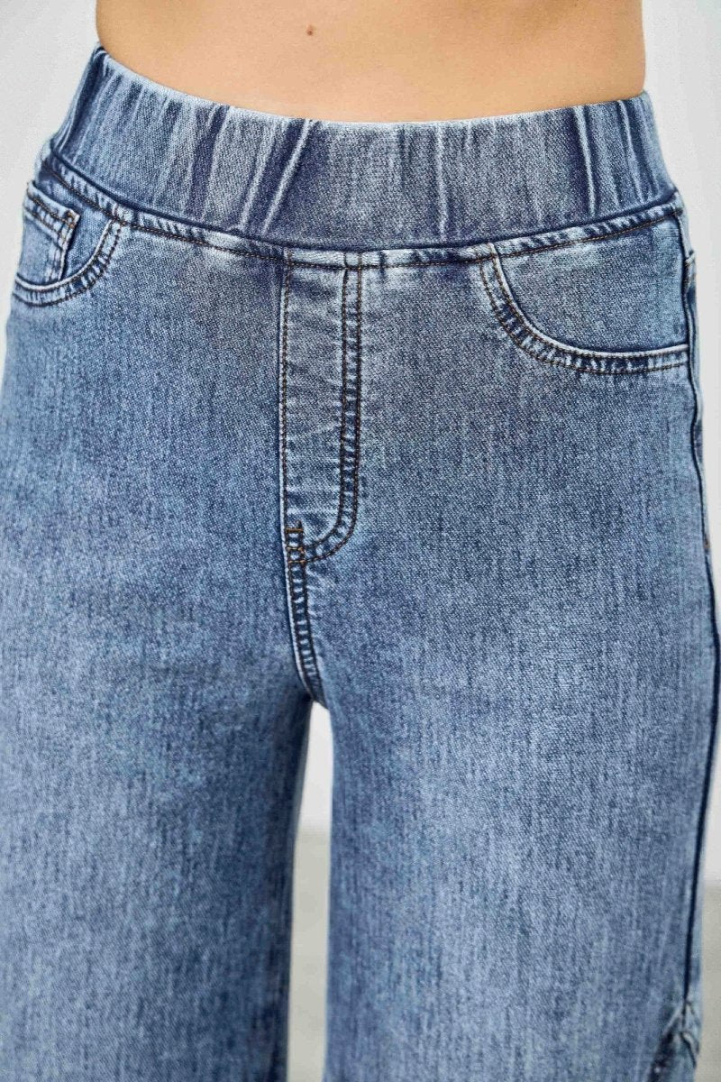 High Rise Star Pull On Knit Denim With Wide Leg - Demented Sisters