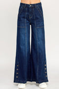 High Rise Wide Leg With Button Slit - Demented Sisters